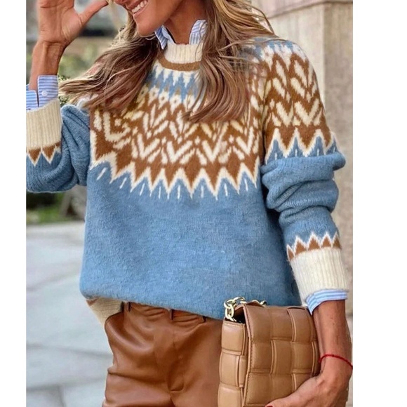 Cozy Fair Isle Print Oversized Sweater Top - Picture 3 of 14